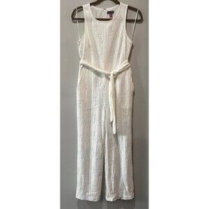 Vince Camuto Jumpsuit Women's 0 White Floral Lace‎ Sleeveless Belted Cropped